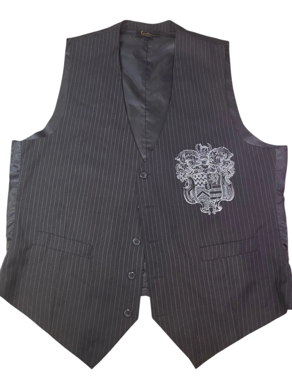 Vintage Karl Kani Gold Pinstripe Vest w/ Embroidered Crest - Size XL
